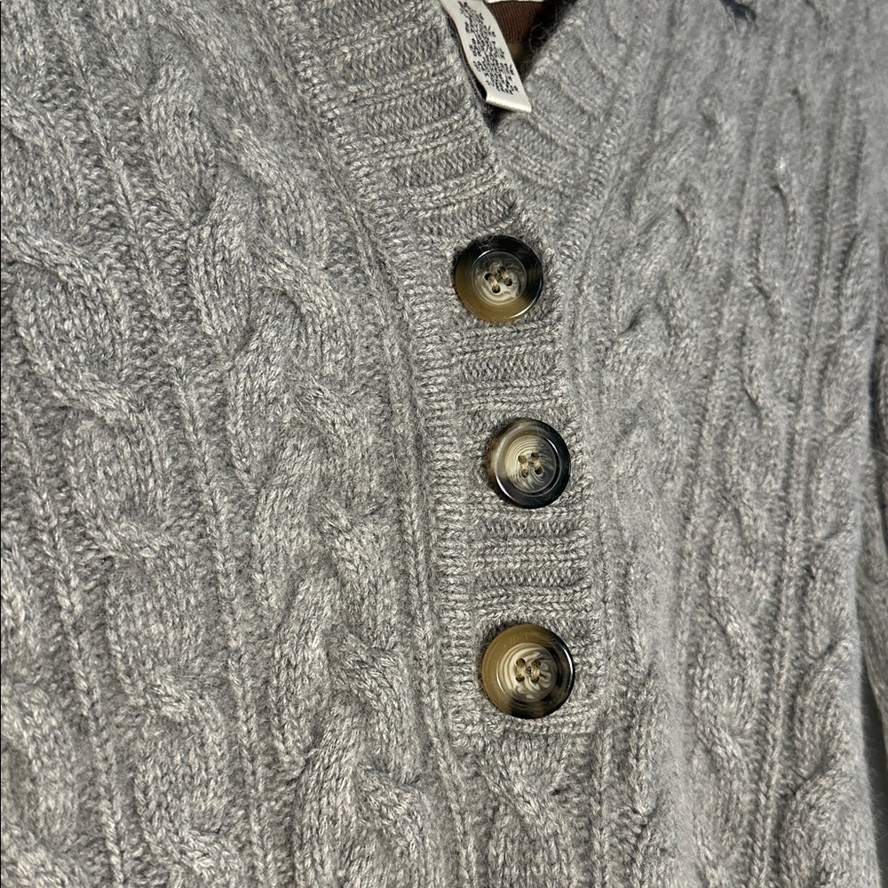Vintage Y2K Abercrombie Wool/Cashmere/Rabbit Gray Cable Knit Cardigan - Picture 3 of 7
